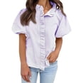 thumbnail image 4 of QASIEATN Ladies' Puff Sleeve Button Up Tops Summer Striped Stand Up Collar Fashionable Casual Loose Short Sleeved T Shirt, 4 of 5