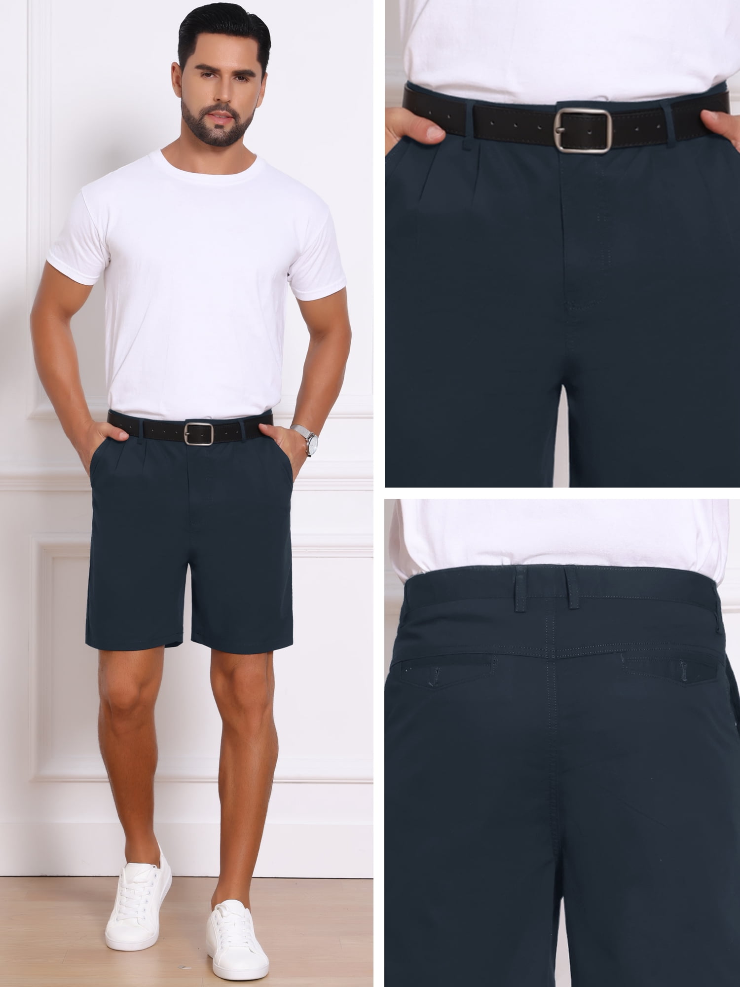 DARING DIVA Men's Above Knee Short Pants with Pockets Mid Waisted Shorts 30 Dark Blue
