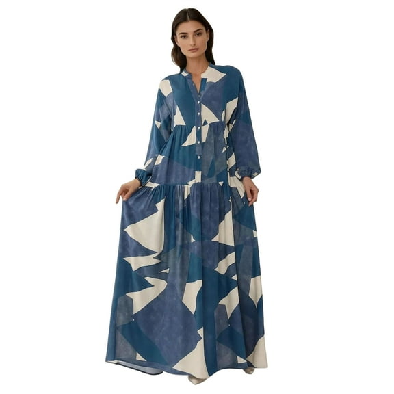 Printed Long Sleeve Viscose Maxi Dress