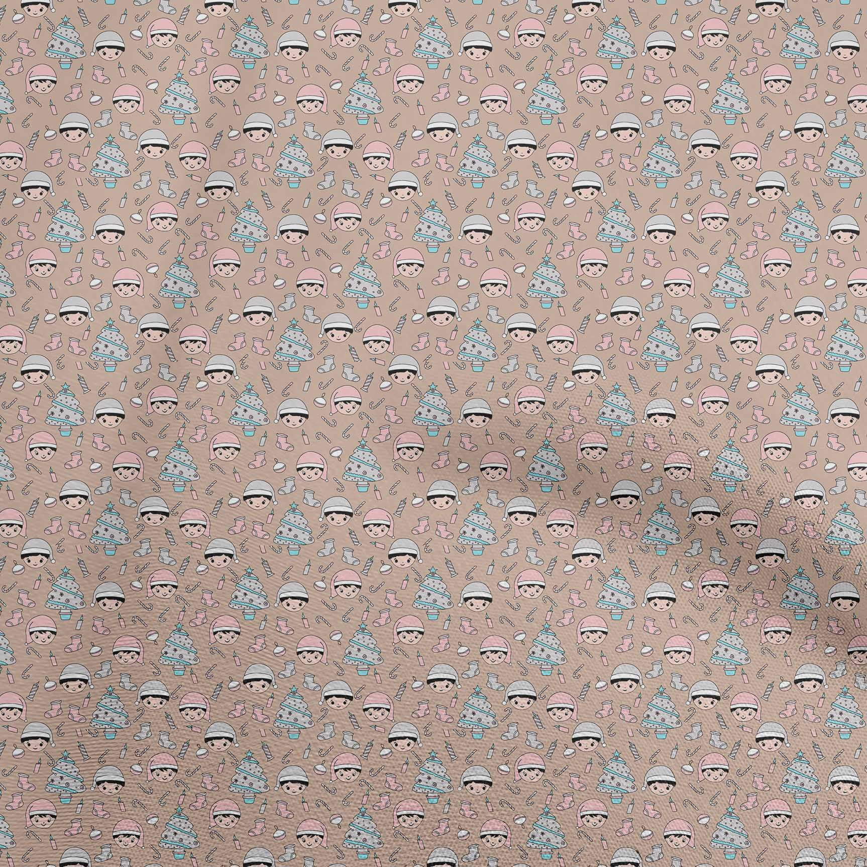 oneOone Viscose Jersey Light Brown Fabric Christmas Sewing Material Print Fabric By The Yard 60 Inch Wide