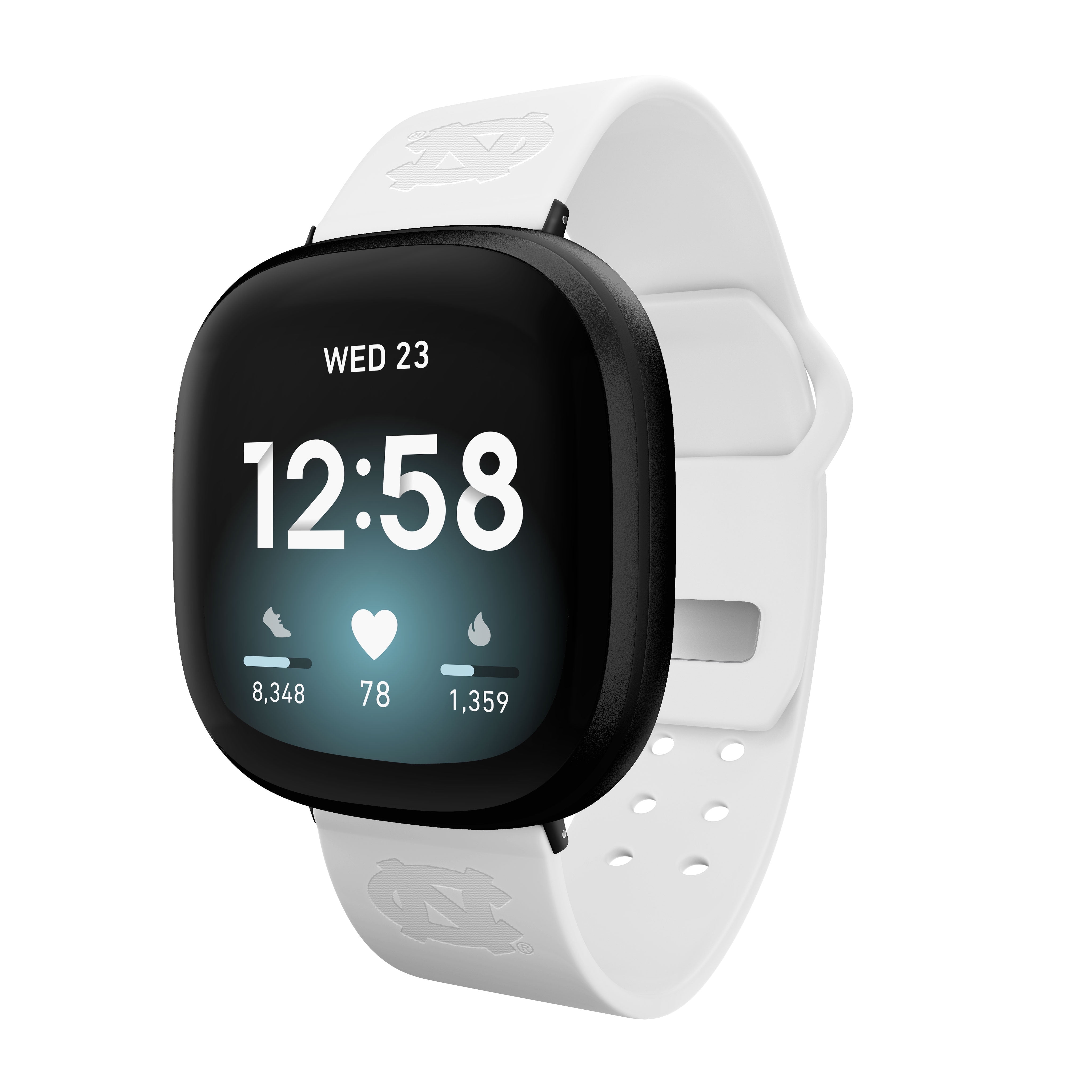North Carolina Engraved Silicone Unisex Watch Band for Fitbit Versa 3 and Sense (White) by Affinity Bands