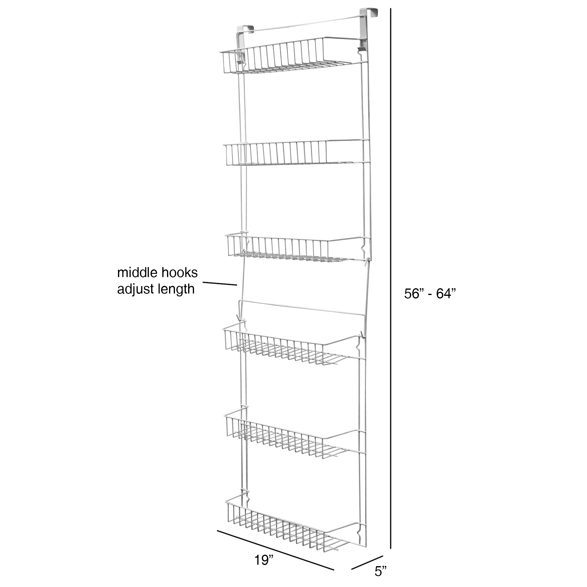 Lavish Home 6-Tier Powder-Coated Steel Adjustable Over the Door Organizer for Kitchen (White) - image 3 of 6