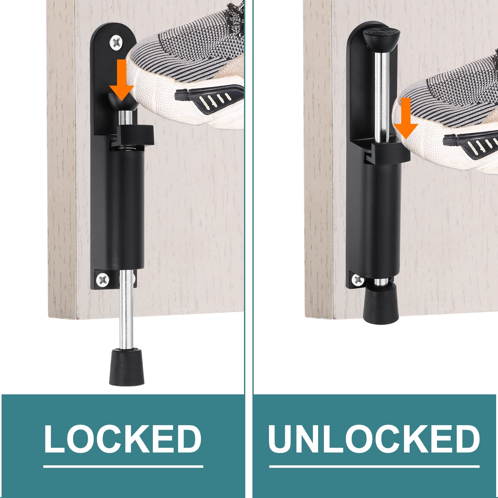 Uxcell 2 Pack Kickdown Door Stop, Spring Loaded Telescopic Door Stopper, Adjustable Door Locks Holder for Distance From the Ground 45mm/1.77", Black