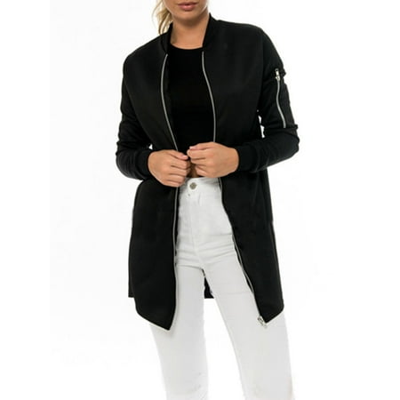 - Women Long Sleeve Bomber Jacket Vintage Flight Army Biker Coat Outwear Zip Tops