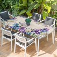 thumbnail image 2 of Blue Purple Flowers Table Cloths for 4 Foot Rectangle Tables, Spring Seasonal Botanical Florals Patio Waterproof Elastic Fitted Tablecloths, Washable Rectangular Table Cover for Camping, 2 of 8