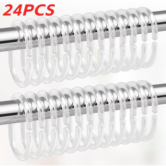 24PCS Plastic Shower Curtain Rings, Shower Curtain Hooks, 24 Pcs C Shaped Shower Hooks for Shower Curtain, Clear Shower Curtain Hooks for Bathroom