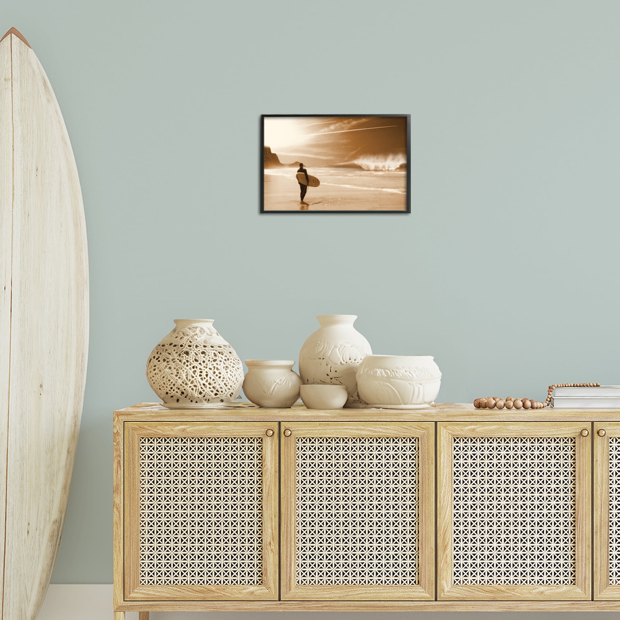 Stupell Industries Out Of The Sun Surfer Coastal Photography Black Framed Art Print Wall Art, 18 x 12