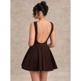 thumbnail image 2 of Coffee Brown Fit & Flare Sleeveless A-Line Mini Dress For Women, 2 of 7