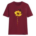 thumbnail image 5 of Blouse Été Manches Courtes T-shirt Imprimé Blouse Femmes Blouse Tournesol Été Femmes Tournesol Imprimé Col Rond Top, Vin Rouge, L, 5 of 5