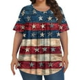 thumbnail image 3 of TQWQT Plus Size American Flag Tops for Women Dressy Summer Short Sleeve Shirts Stars and Stripes Pleated Tops Crew Neck Tshirts Large Casual Clothes for Women Wine 5XL, 3 of 6