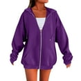 thumbnail image 2 of Zip Up Hoodie Women Casual Comfy Fleece Jacket Trendy Long Sleeve Oversized Sweatshirt Winter Coats with Hood Dark Purple XXL, 2 of 5