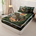 thumbnail image 2 of Metsweet Dino Green Letter J Zipper Full Size Comforter Sets with Fitted Sheet and 2 Pillowcases, Volcano Tyrannosaurus Rex Zipper Bedding Set,Brown Orange,4pcs,Black Reversible, 2 of 6