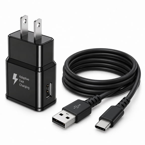 15W USB Fast Wall Charger Kit, USB-A Power Adapter with 4ft USB-A to USB-C Charging Cable Compatible with Samsung Galaxy S25 S24 S23 S22 S21 S20 Ultra Plus, Black