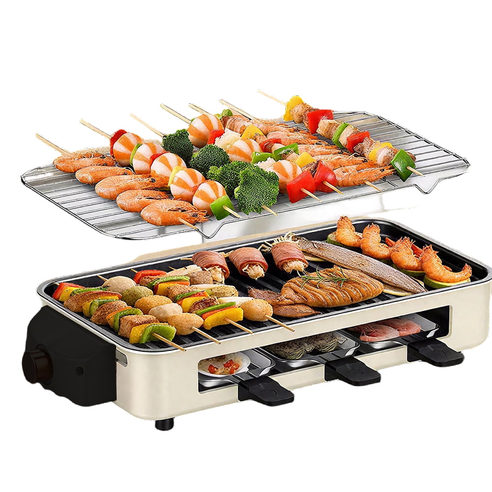 Nonstick Electric Grill Pan with Removable Grease Tray and Adjustable Heat Control