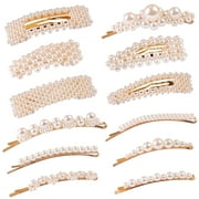 Designice Haobase 12 Pcs Pearl Hair Clips Large Hair Clips Pins Barrette Ties Hair for Women Girls