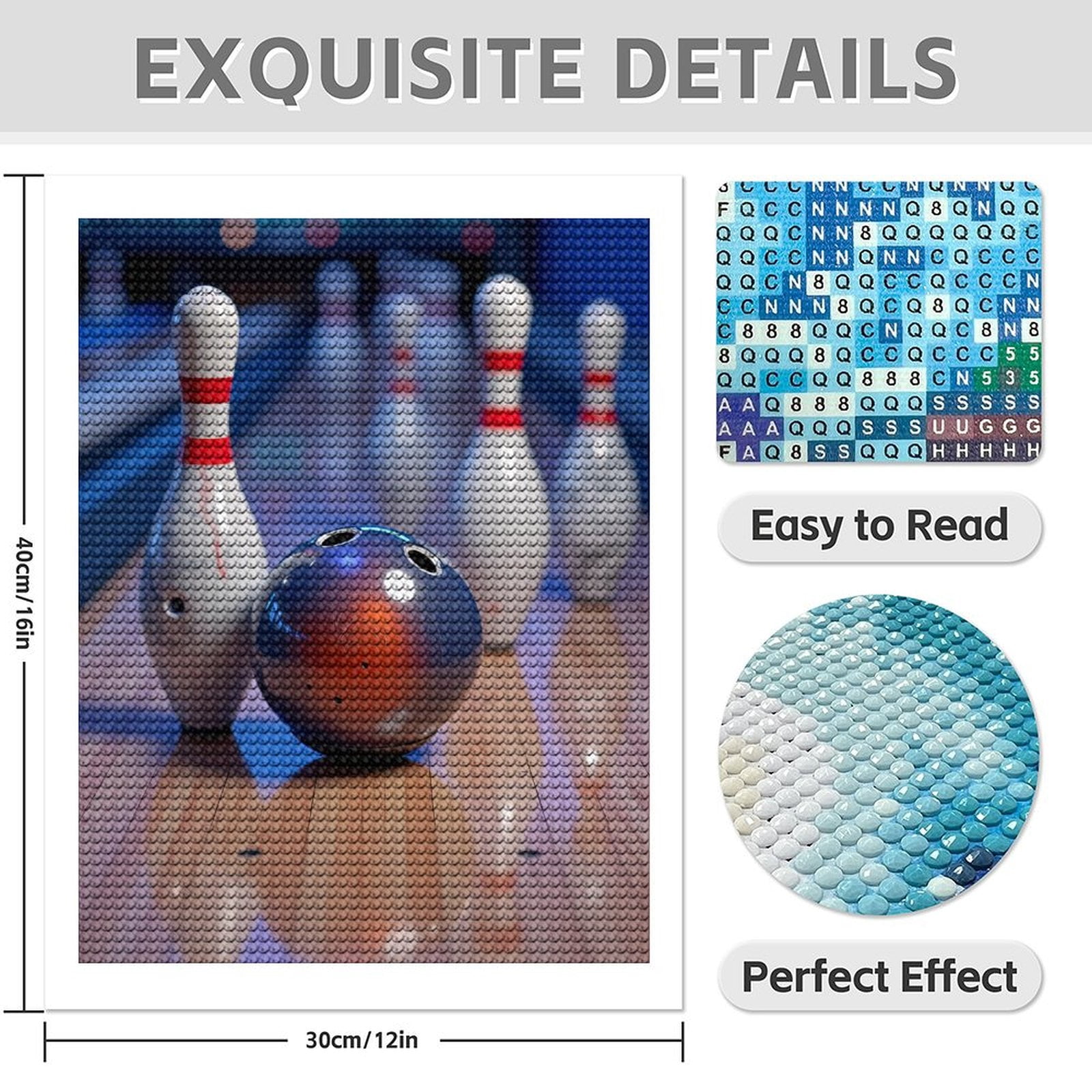 Diamond Art Kits for Adults - Classic Bowling Print No.10 5D Frameless Dimond Painting Kit for Adults Beginner, Round Diamond Kits for Home Wall Decor, Gift for Women