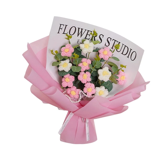 Ramo de flores de ganchillo almacenado durante mucho tiempo Ramo tejido a mano de buen gusto para Rosa