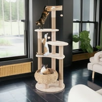 Pefilos 63" Cat Tree Tower for Indoor Cats, Cat Condo for Large Cats, Modern Cat Tree House Manual Hand Woven with Sisal, Cat Scratching Post, Beige