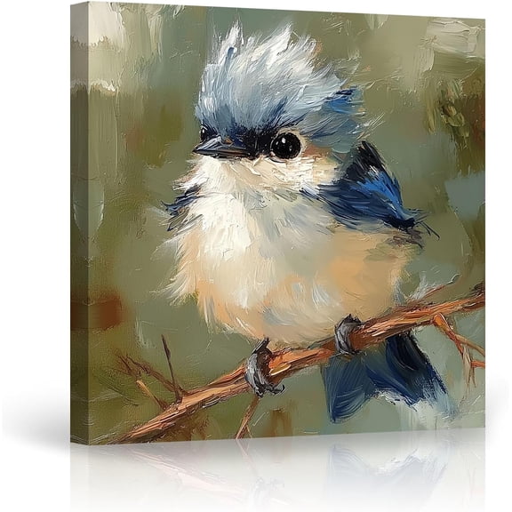 ZHONGYUTONG Blue Bird Wall Art Canvas Prints Birds on Tree Pictures Wall Decor Animal Artwork Painting for Bedroom Bathroom Decor Framed (12.00" x 12.00")