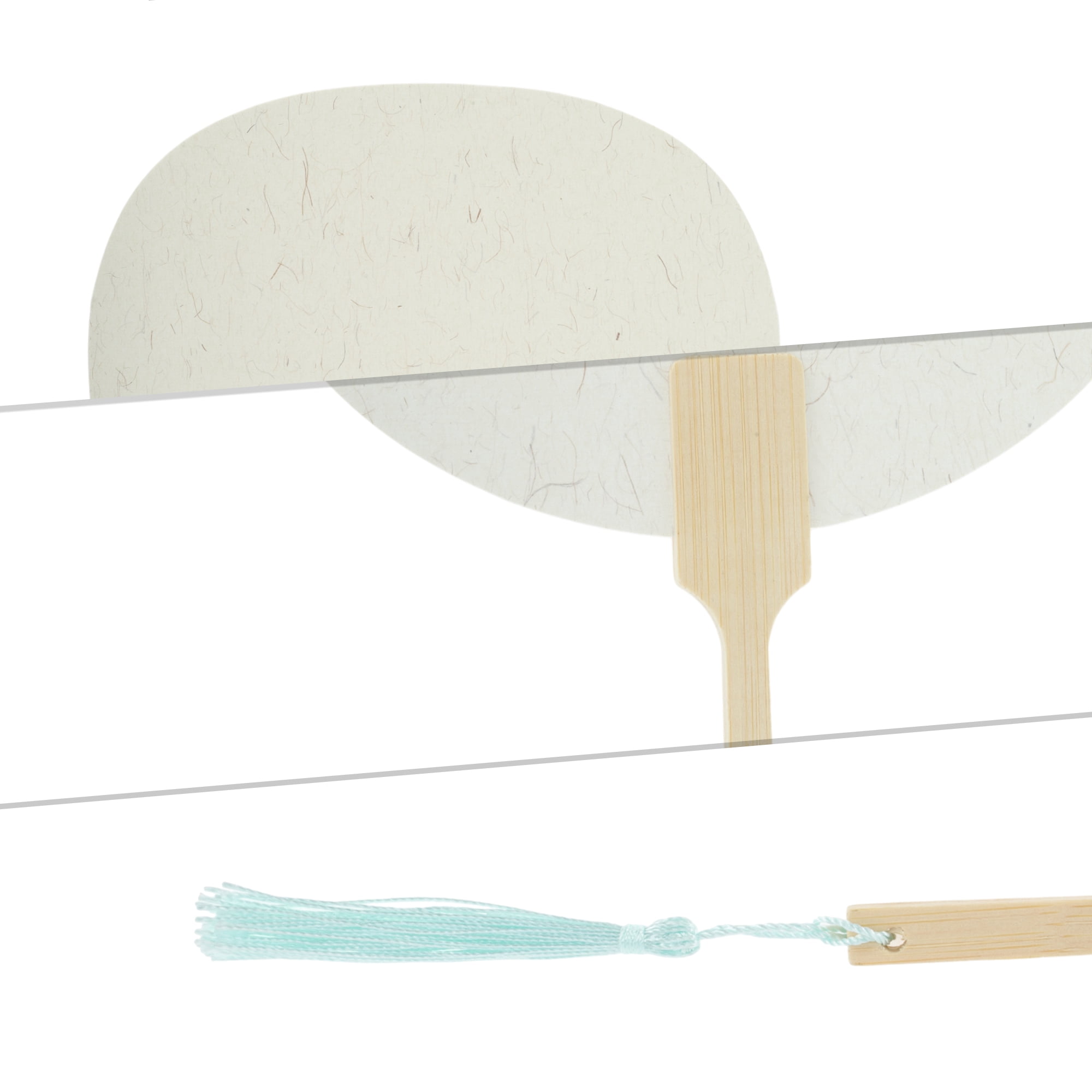 Unique Bargains Folding Fan 1 Pcs Light Gray, White Long Handle Round Paper