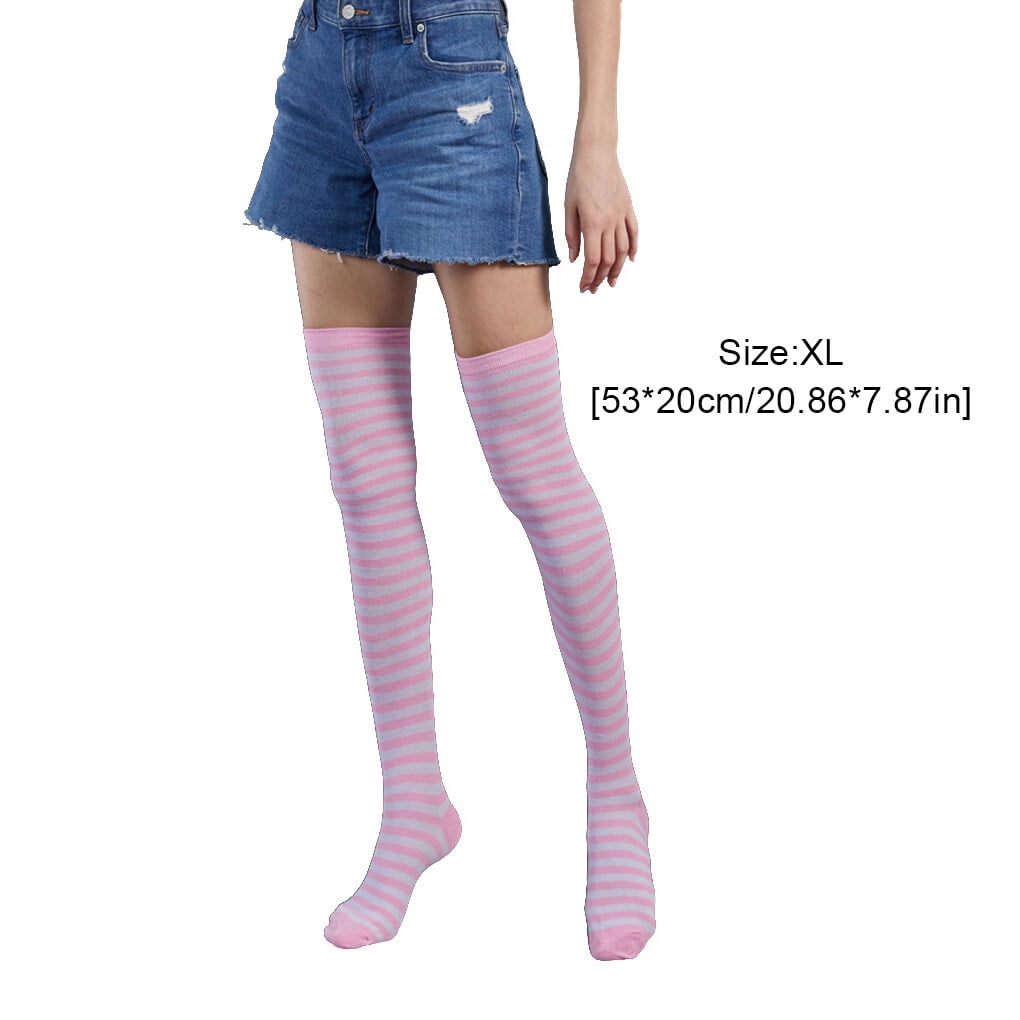 Pack of 2 Striped Plus Size Thigh High Socks Breathability Unique Flexible Fad Appearance Non Slip Hose Sock Boots Stockings pink white Walmart