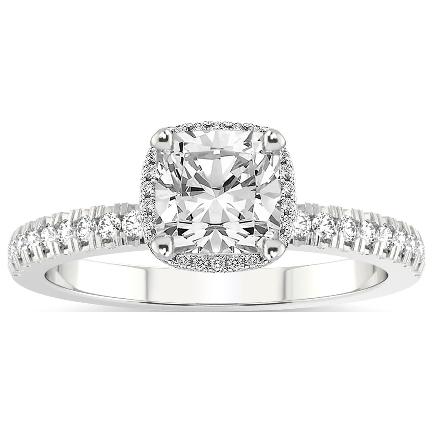 IGI Certified 3 Carat Cushion Shape Lab Grown Diamond Engagement Ring | 14K White Gold | Elle Classic Halo Diamond Ring | FG-VS1-VS2 Quality Friendly Diamonds