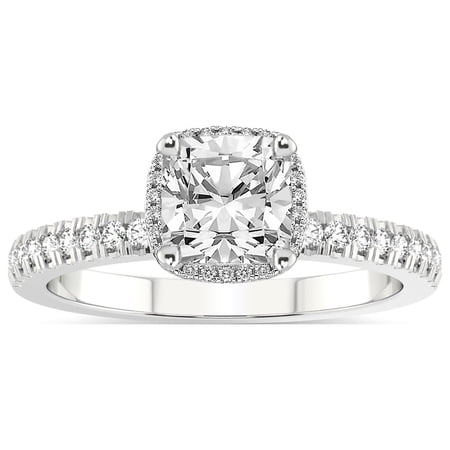 IGI Certified 4 Carat Cushion Shape Lab Grown Diamond Engagement Ring | 14K White Gold |Elle Classic Halo Diamond Ring | FG-VS1-VS2 Quality Friendly Diamonds