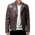 thumbnail image 2 of Wrtxtat Men's Leather Jacket Midweight Full Zip Notched Lapel Outerwear with Pockets Slim Fit Biker Motorcycle Coats Big and Tall Brown XXL, 2 of 7