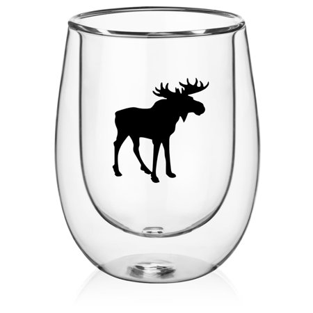 

Double Wall Insulated Glass Hand Blown Stemless Wine Glass Coffee Mug Gift Moose