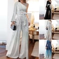 thumbnail image 6 of Joernso 2Pcs/Set Women Outfit Bandage Bowknot High Waist Wide Leg One Shoulder Top Patchwork Shiny Pants Set Streetwear, 6 of 8