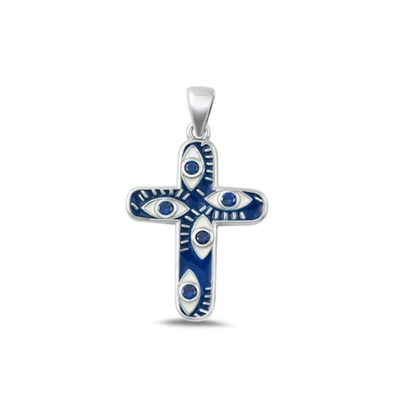 Sterling Silver Cross Evil Eye Pendant Christian Faith Charm .925 New Jewelry Female Unisex
