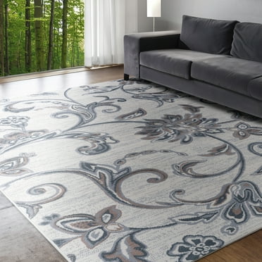 Madison Transitional 7.6' x 10' Cream and Gray Polypropylene Indoor Area Rug