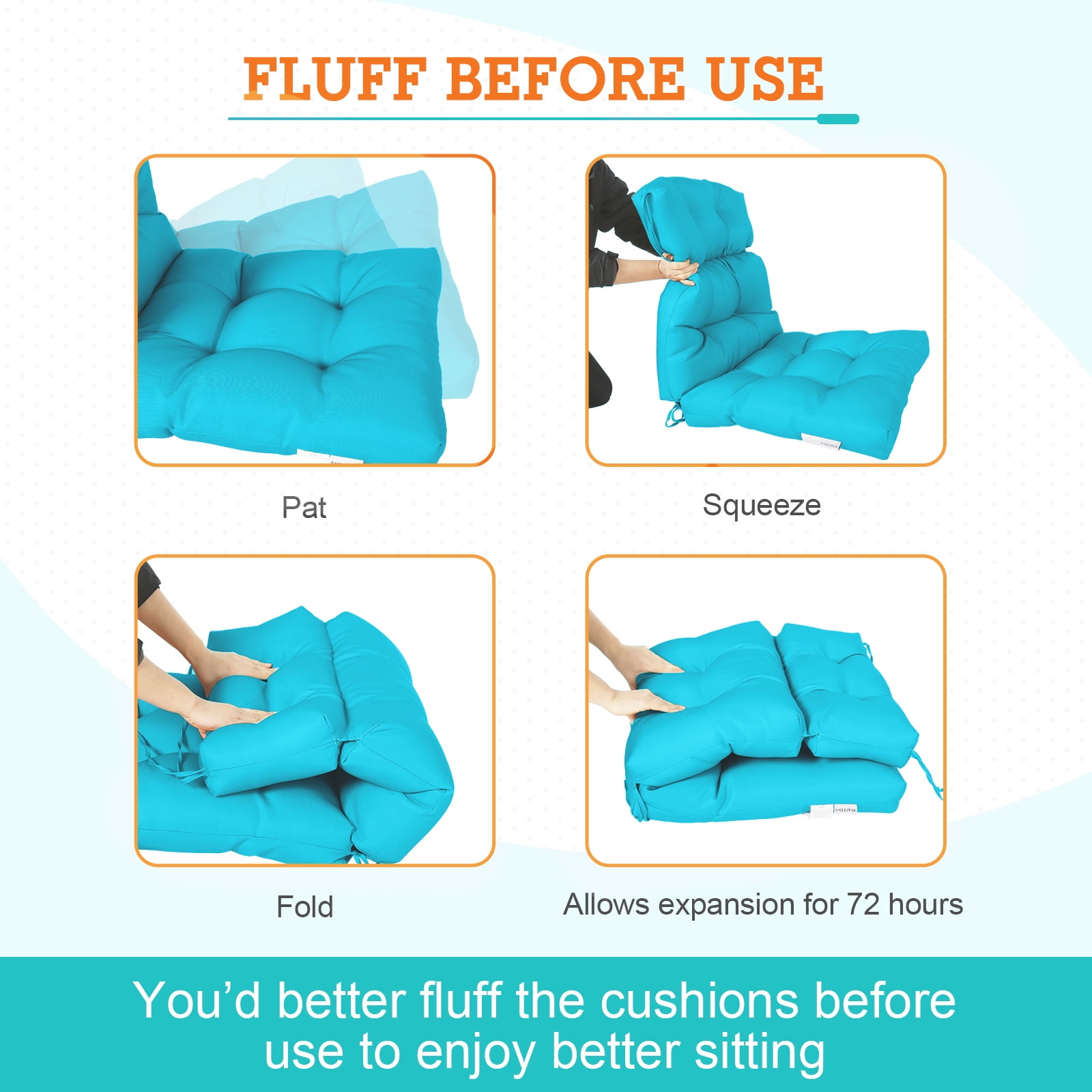 EAGLE PEAK Tufted Outdoor/Indoor High Back Patio Chair Cushion, Set of 2, 46'' x 22'', Blue