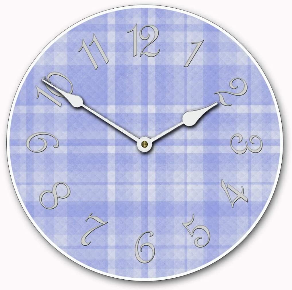 Blue Plaid Wall Clock Beautiful Color, Silent Mechanism, Made in USA