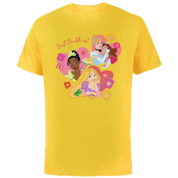 Disney Princess Best Buddies Valentine’s Day Friends - Short Sleeve Cotton T-Shirt for Adults - Customized-Yellow
