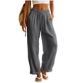thumbnail image 3 of Liuinsasek Women's Cotton-Linen Pants Fashion Casual Solid High Waist Pocket Ladies Long Pants Lightweight Flowing Drawstring Elastic Waist Loose Pants Vacation Travel Resort Wear, 3 of 10
