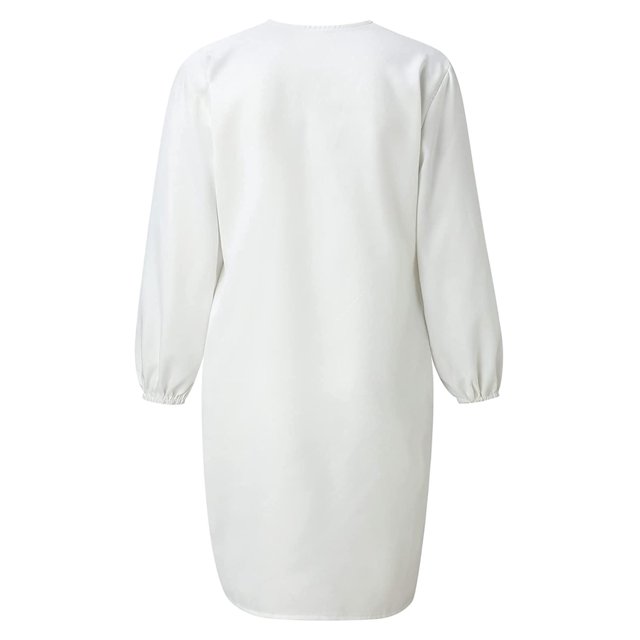 Guardurnaity Vestido de mujer con cuello en V, manga larga, ropa suelta de otoño, traje de fiesta de línea A de color sólido, rojo, S Prendas para la parte del cuerpo Blanco METRO Guardurnaity AP003890-02