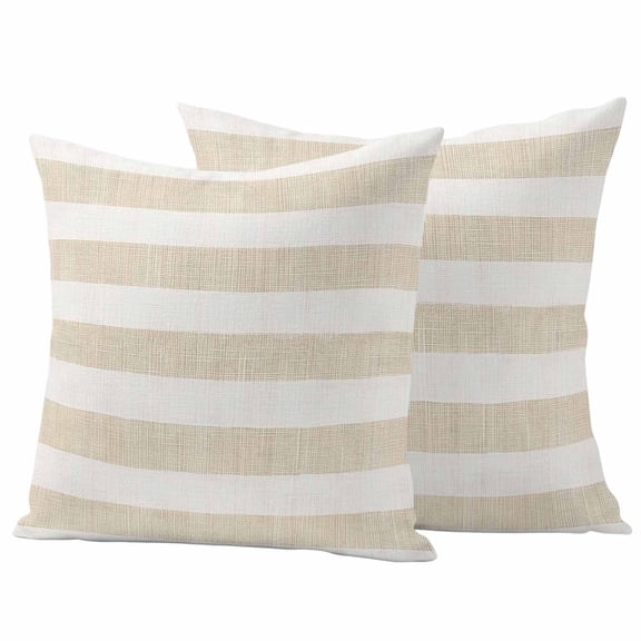 Beige Stripe Outdoor Waterproof Pillow Covers, Vintage Country Geometric Linen Texture Decorative Square Throw Pillowcase Sofa Cushion Sham for Patio/Couch/Chair, 20"x20" 2 Pack
