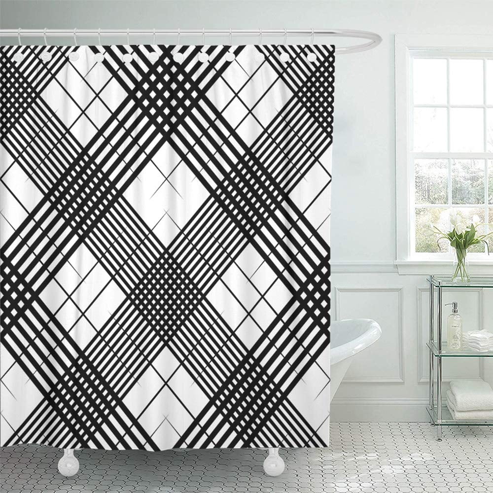 PKNMT Line Tartan Pattern Black and White Plaid Abstract British Check