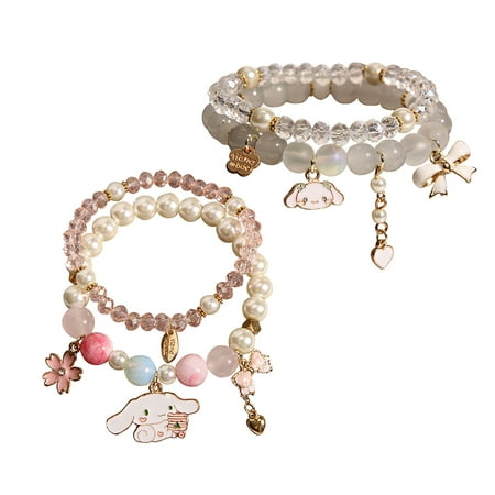 2 Pieces Kawaii Bracelet Cartoon Crystal Beads Bracelets Elastic Beaded Bracelets for Girls Women Jewelry Charm Accessories
