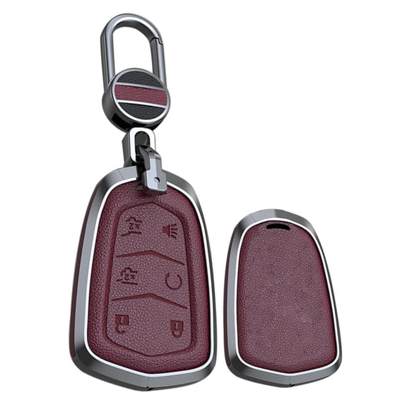 for Cadillac Leather Key Fob Cover Keychain Fit for Cadillac Escalade Escalade ESV 6 Button Metal Key Case Holder Protector Metal Keychain