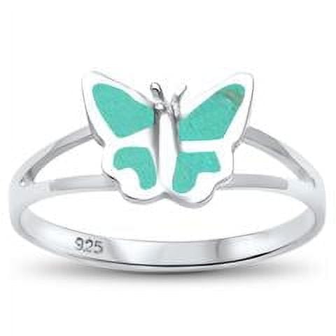 Butterfly Split Shank Ring Turquoise CZ 925 Sterling Silver Size 5