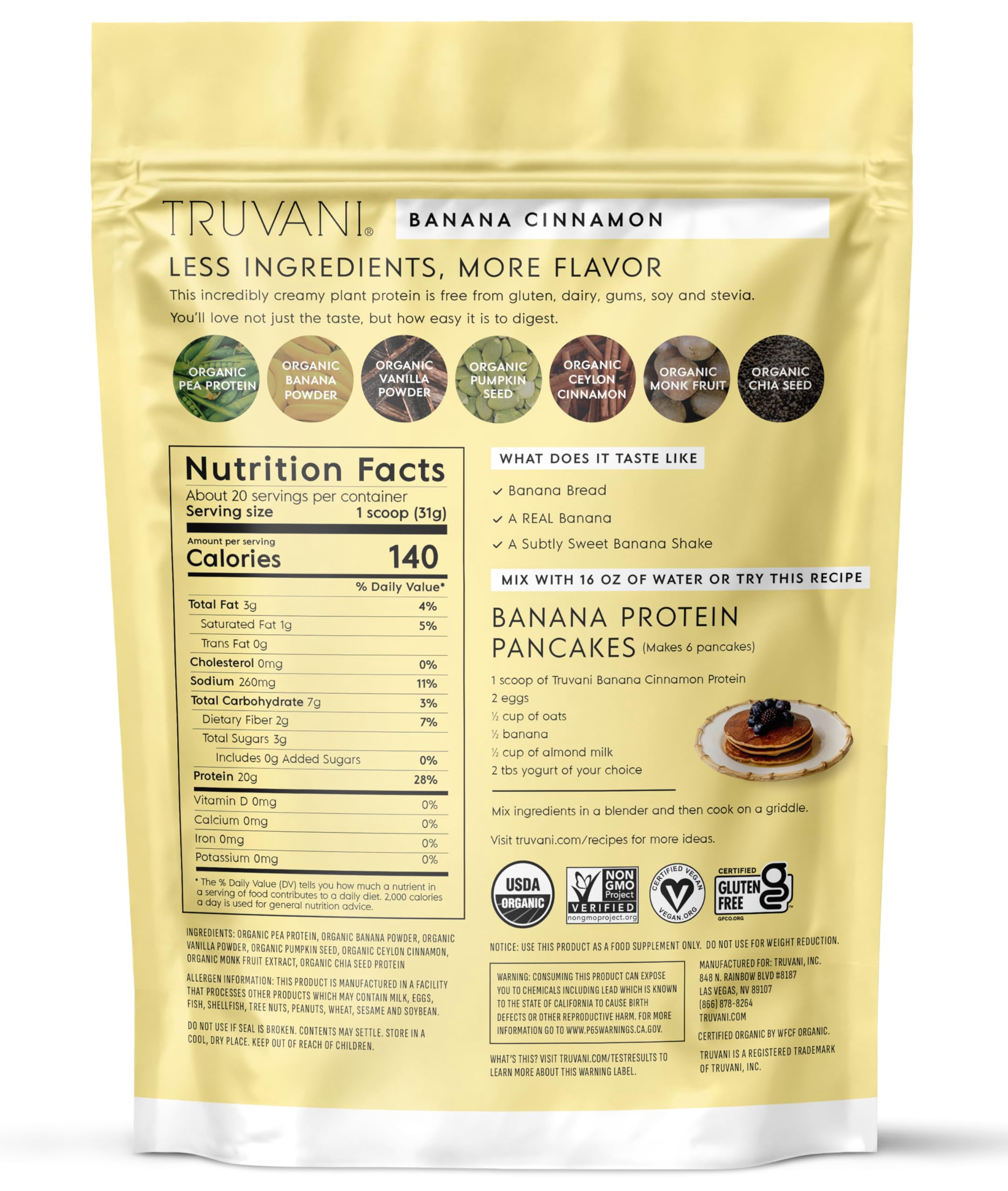 (Price/Each)Truvani - Protein Powder Ban Cinnamon - 1 Each-22.19 OZ