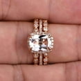 thumbnail image 4 of 3Pcs Morganite 3.05 Carat 7mm Cushion Cut Trio Ring Set Engagement Ring On Solid 10k Rose Gold Full Eternity Ring Art Deco Milgrain Promise Ring, 4 of 5