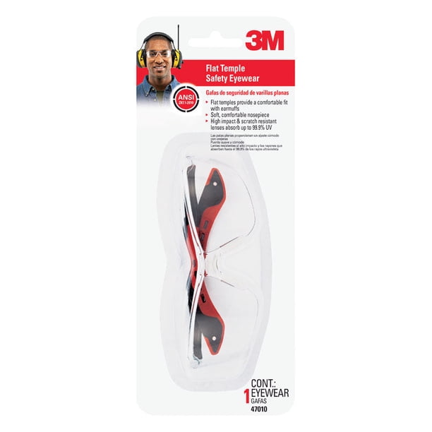 Gafas de seguridad 3M con lente transparente, marco negro/rojo, 1 unidad