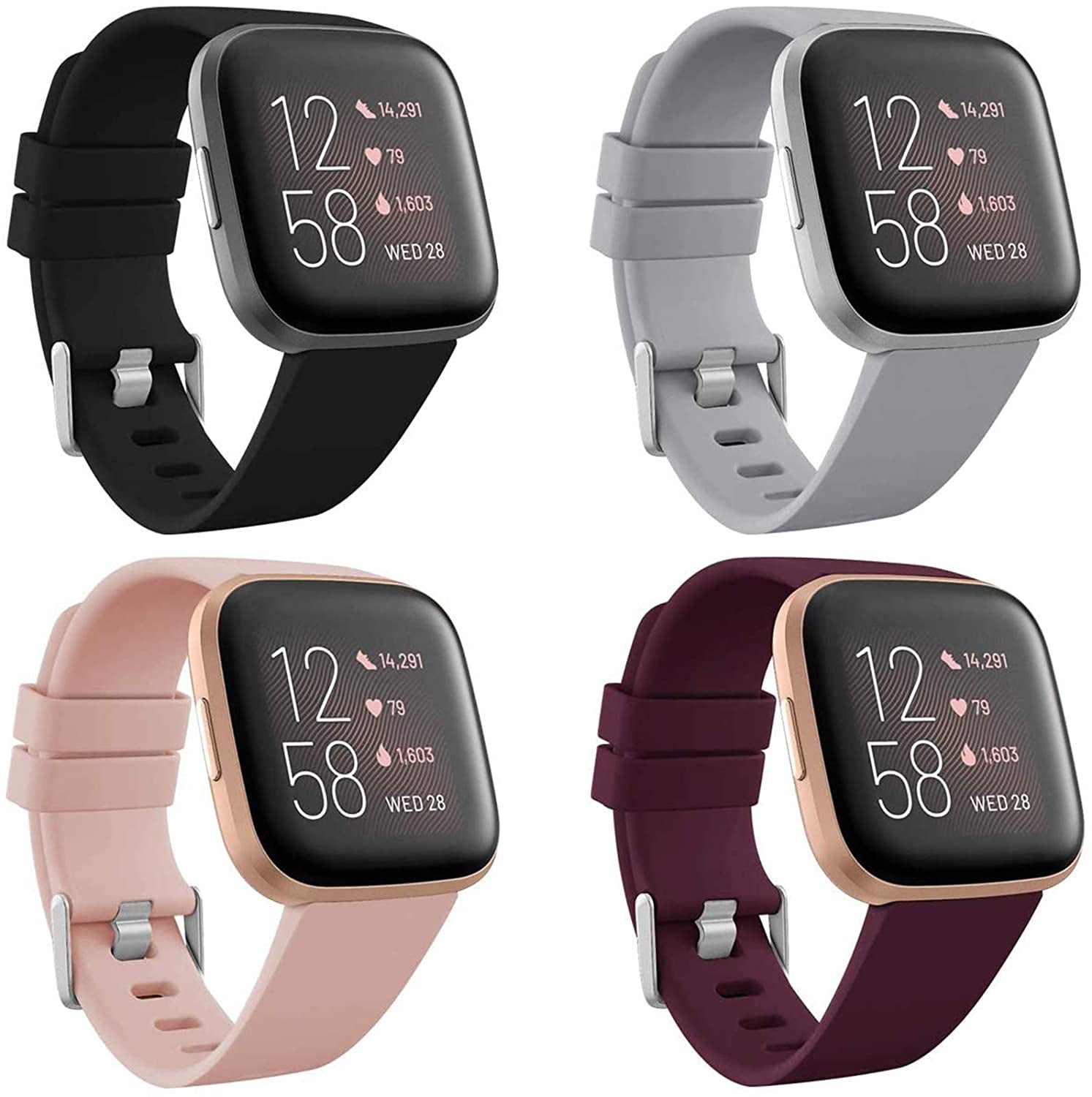 4Pack Sport Bands Compatible with Fitbit Versa 2/Versa/Versa Lite