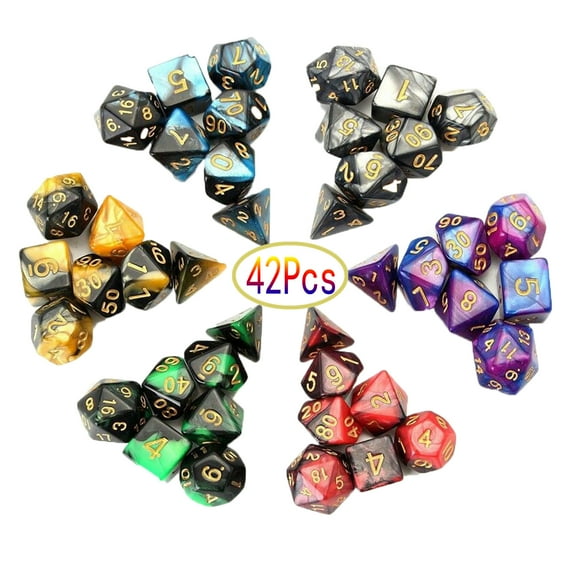 6 X 7 Polyhedral Dice Set (42 Pieces) for Dungeons and Dragons DND RPG MTG Table Games D4 D6 D8 D10 D12 D20 with 6 Pack Black Bags