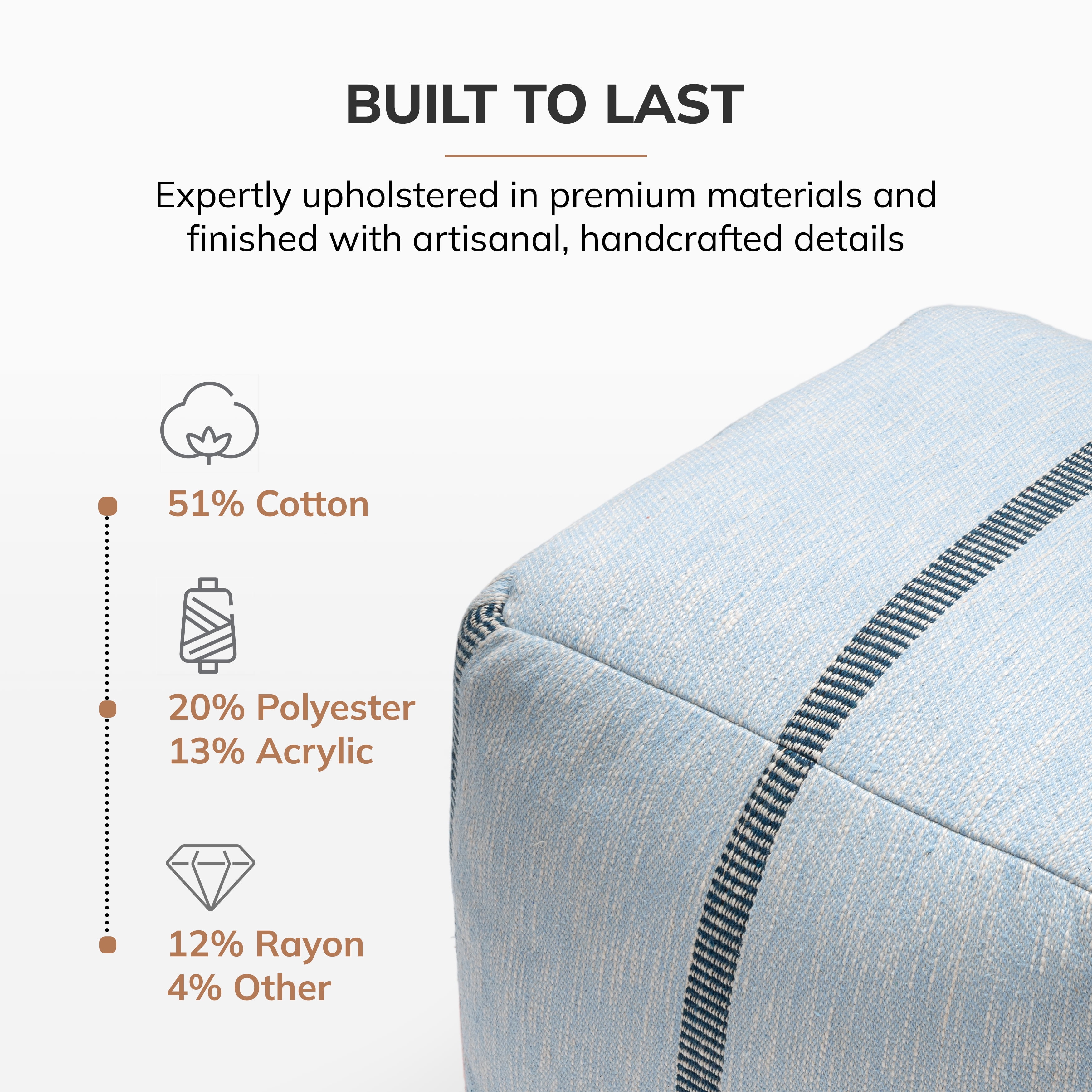 Anji Mountain Pouf Ottoman Foot Rest, Handmade Ottoman Pouf, Comfortable Foot Stool, Decorative Floor Seating for Living Room Decor, Bedroom & Home Décor Accent - Omphalodes
