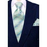 Hi-Tie Mint Green Paisley Silk Paisley Ties for Men Necktie Pocket Square Cufflinks Set Foral Tie Sets Formal Business