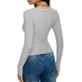 thumbnail image 6 of idosla Women's Long Sleeve Scoop Neck Shirts Casual Slim Fit Rib Knit Tops Summer Fall Basic Business Work Tee (Light Gray, XL), 6 of 6